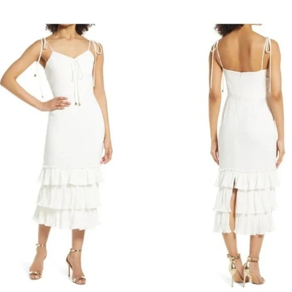 NWT Elle Zeitoune Alexandria Ruffle Sheath Dress Size Large Wedding Formal Party